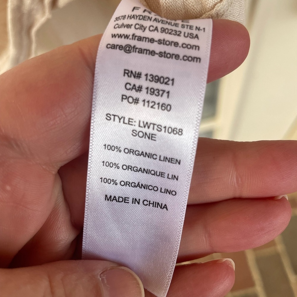 Frame Organic Linen Women's Short Sleeve Beige Tee- XS - Picture 3 of 4
